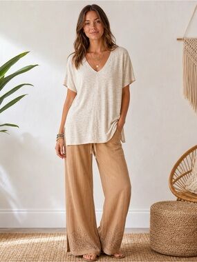 Anthropologie Bordeaux V-Neck Ribbed Tee